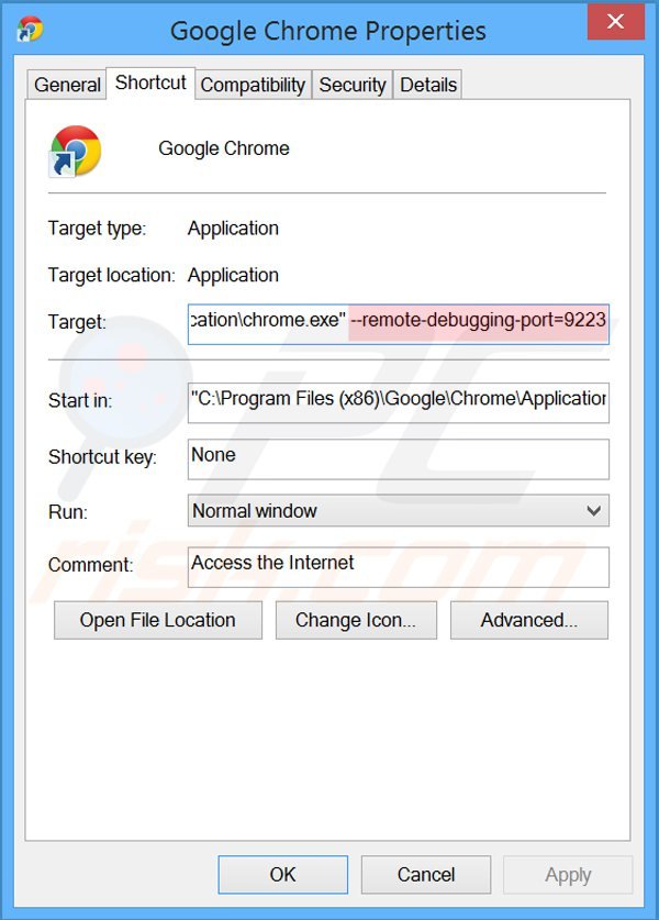 Remoção das entradas showpass smartbar do atalho Google Chrome passo 2