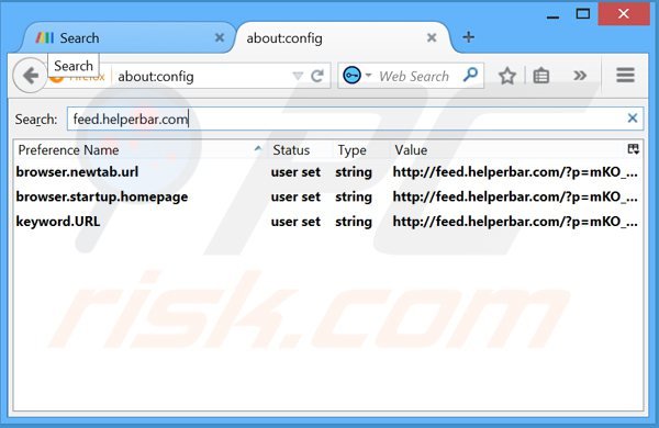 Removendo a motor de busca inicial feed.helperbar.com do Mozilla Firefox