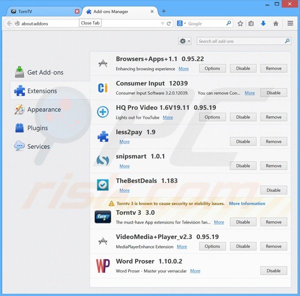 Removendo os anúncios TornPlusTV do Mozilla Firefox passo 2