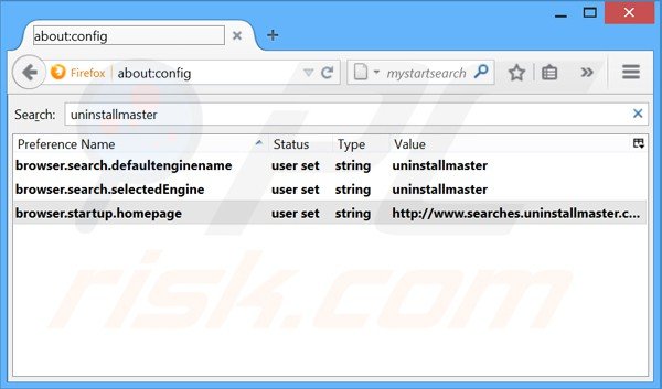 Removendo o motor de busca inicial Uninstall Master do Mozilla Firefox
