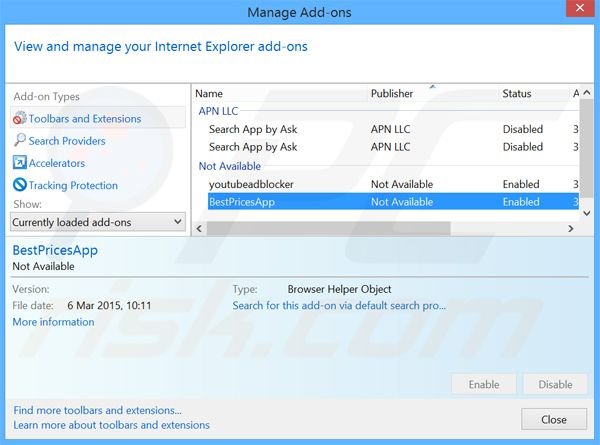 Removendo os anúncios BestPricesApp do Internet Explorer passo 2