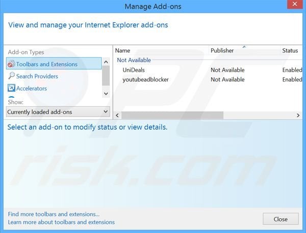 Removendo os anúncios RadPlayer do Internet Explorer passo 2