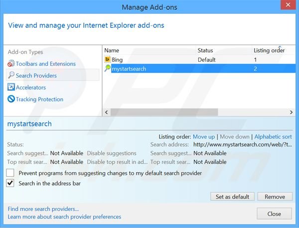 Removendo omniboxes.com do motor de busca inicial do Internet Explorer