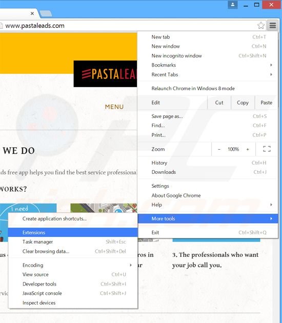 Removendo os anúncios PastaLeads do Google Chrome passo 1