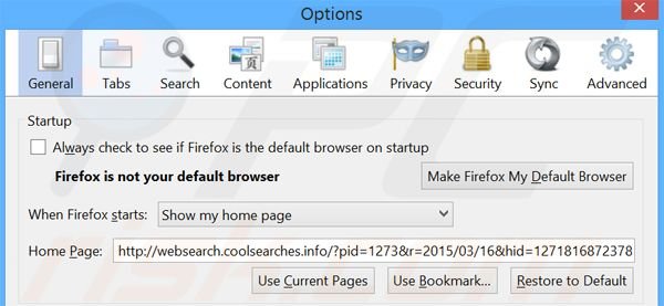 Removendo a página inicial websearch.UniDeals.info e motor de busca padrão do Mozilla Firefox.