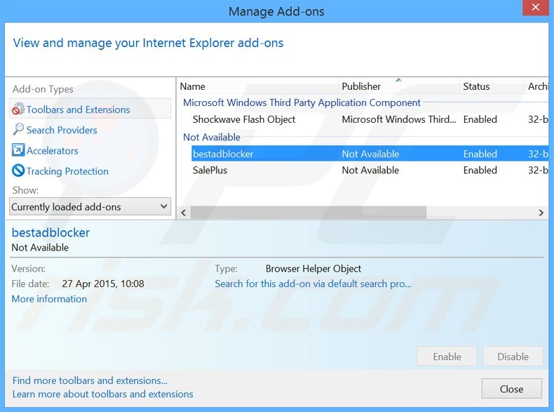 Removendo os anúncios bestadblocker do Internet Explorer passo 2