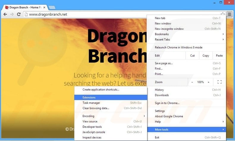 Removendo os anúncios Dragon Branch de Google Chrome passo 1