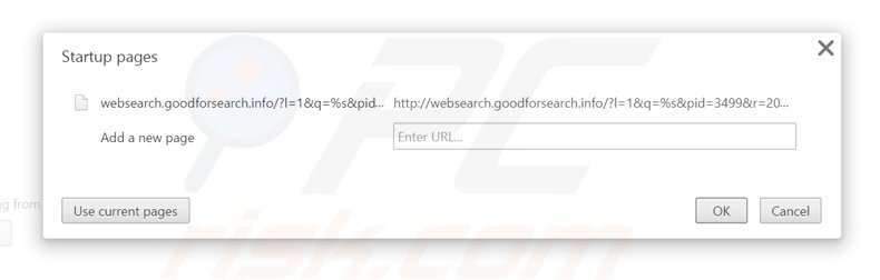 Removendo a página inicial websearch.goodforsearch.info do Google Chrome