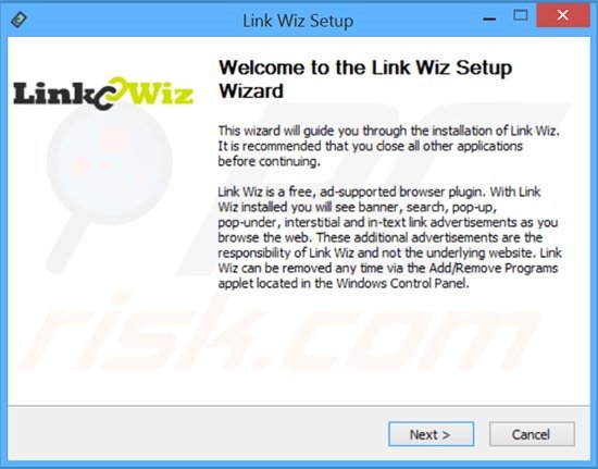 Instalador do adware de LinkWiz