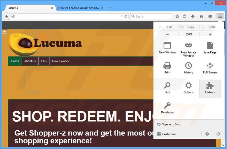 Removendo os anúncios Shopper-z do Mozilla Firefox passo 1