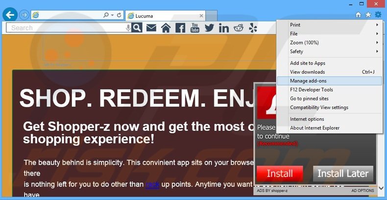 Removendo os anúncios Shopper-z do Internet Explorer passo 1