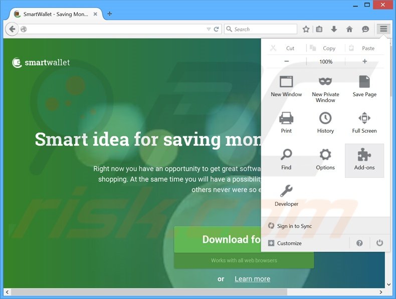 Removendo os anúncios SmartWallet do Mozilla Firefox passo 1