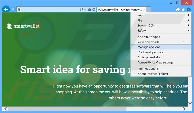 Removendo os anúncios SmartWallet do Internet Explorer passo 1