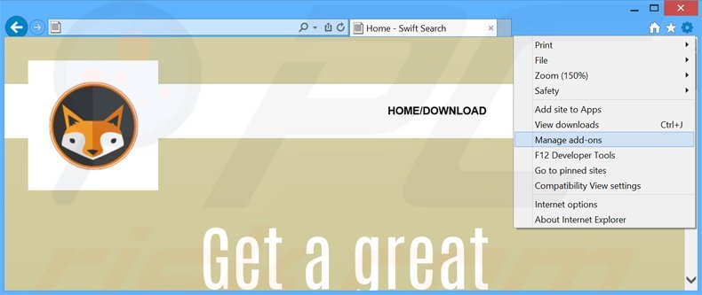 Removendo os anúncios Swift Search do Internet Explorer passo 1