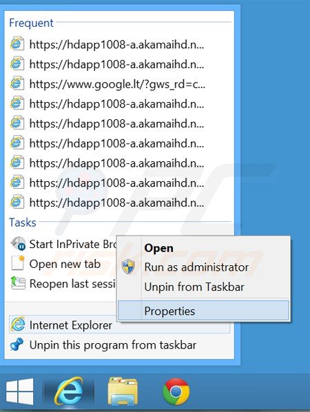  Removendo o url indesejado do atalho do Internet Explorer passo 1