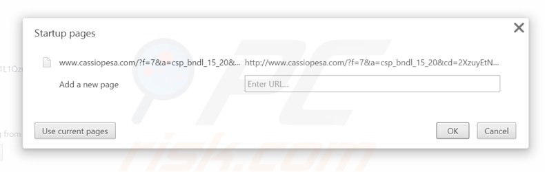 Removendo a página inicial cassiopesa.com do Google Chrome