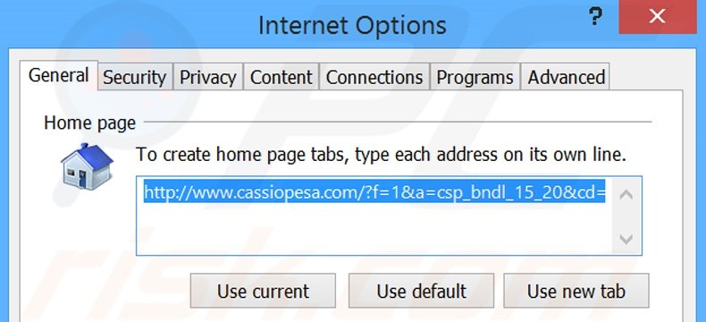 Removendo a página inicial cassiopesa.com do Internet Explorer