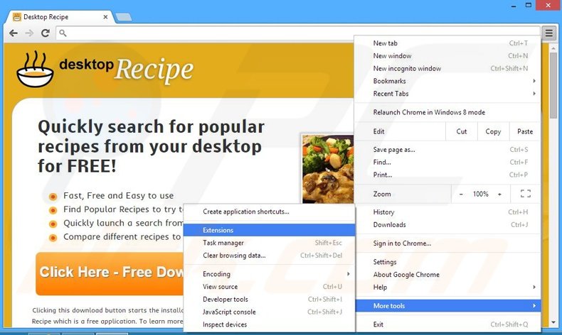 Removendo os anúncios Desktop Recipe do Google Chrome passo 1