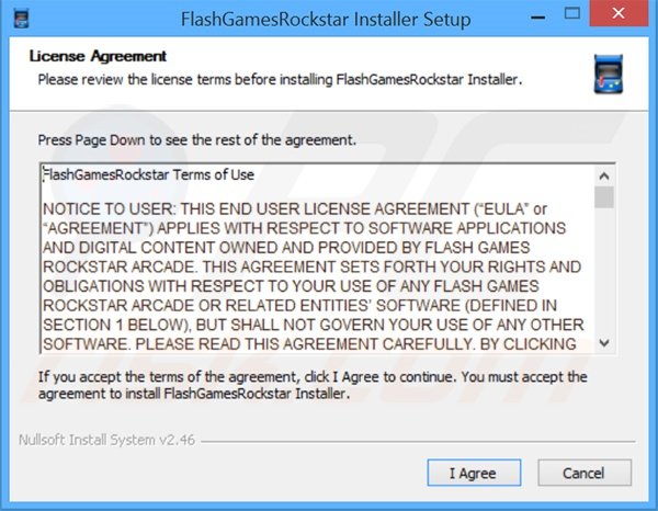 Configuração do instalador de adware FlashGamesRockstar