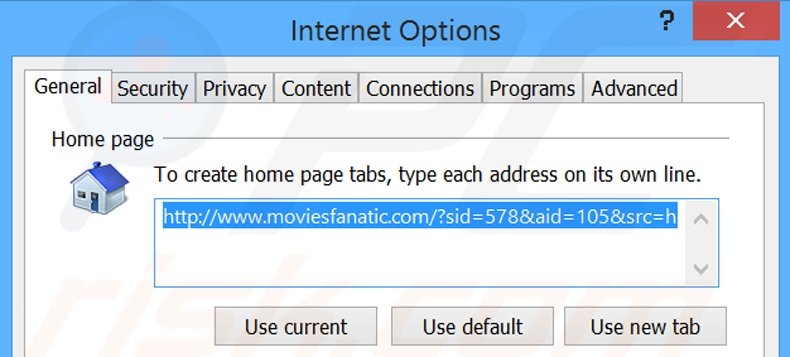 Removendo a página inicial moviesfanatic.com do Internet Explorer