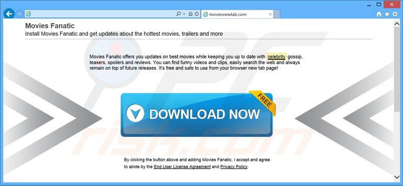 Website a promover a instalação do sequestrador de navegador moviesfanatic.com