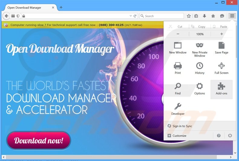Removendo os anúncios Open Download Manager do Mozilla Firefox passo 1
