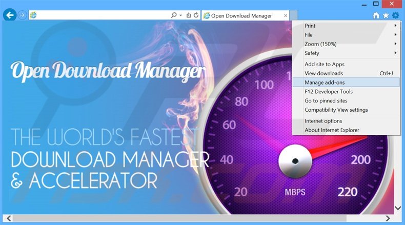 Removendo os anúncios Open Download Manager do Internet Explorer passo 1