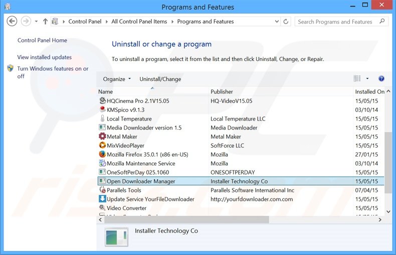 Desinstalar o adware Open Download Manager usando o Painel de Controlo