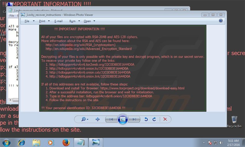 o ransomware locky a atacar o computador das vítimas