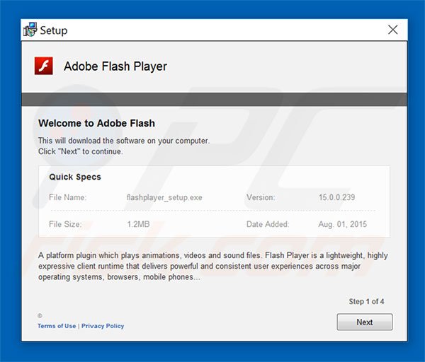instalador da fraude Adobe Flash Player Update