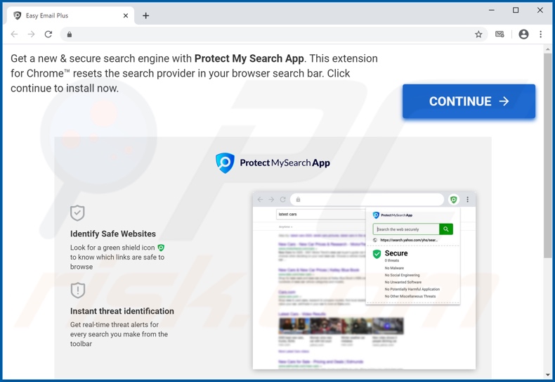 Outro site usado para promover o sequestrador de navegador do Protect My Search App