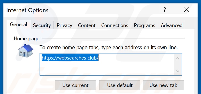 Removendo websearches.club da página inicial do Internet Explorer 