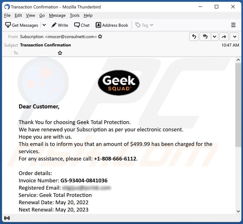fraude por email Geek Squad