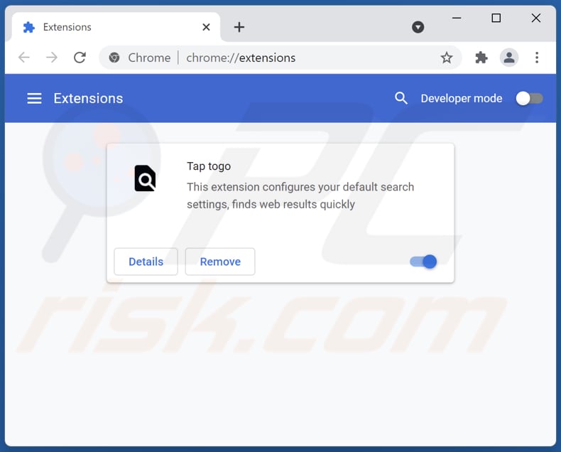 Remoção de extensões do Google Chrome relacionadas com togosearching.com