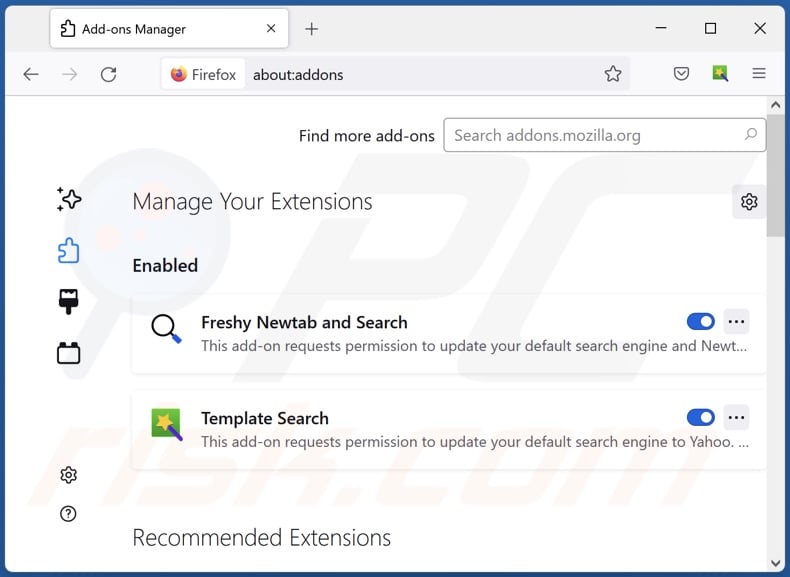 Remoção das extensões do navegador indesejadas do Mozilla Firefox passo 2