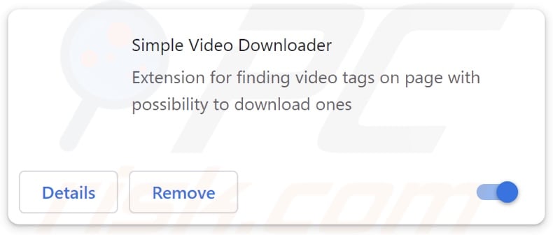 Extensão do adware Simple Video Downloader