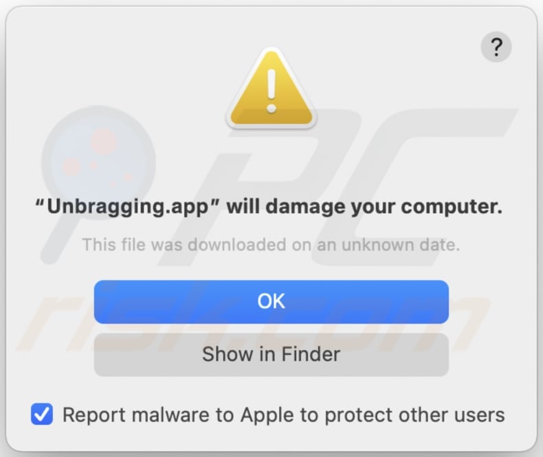Aviso pop-up do adware Unbragging.app