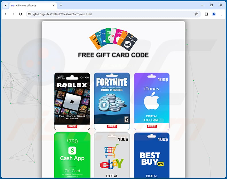Site da fraude Gift Card Giveaway - gfoe[.]org