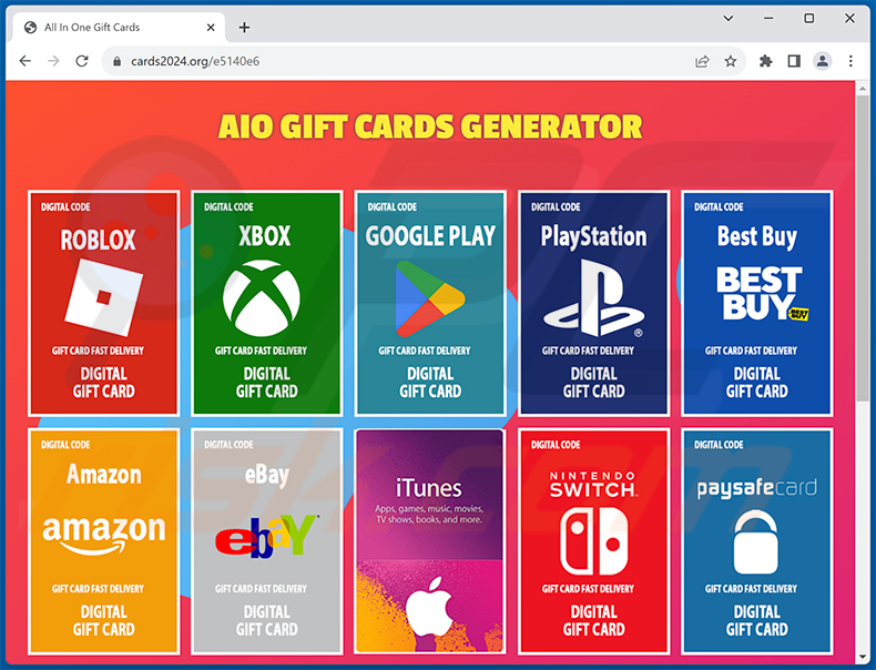 Site da fraude Gift Card Giveaway - cards2024[.]org