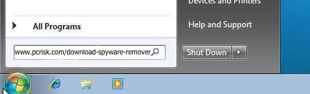 descarregue o removedor utilizando a caixa de diálogo de execução do windows 7