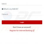 Janela de login falsa NAB (National Australia Bank) exibida pelo malware FluBot