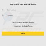 janela de login falso NetBank (CommBank - Commonwealth Bank of Australia) exibida pelo malware FluBot