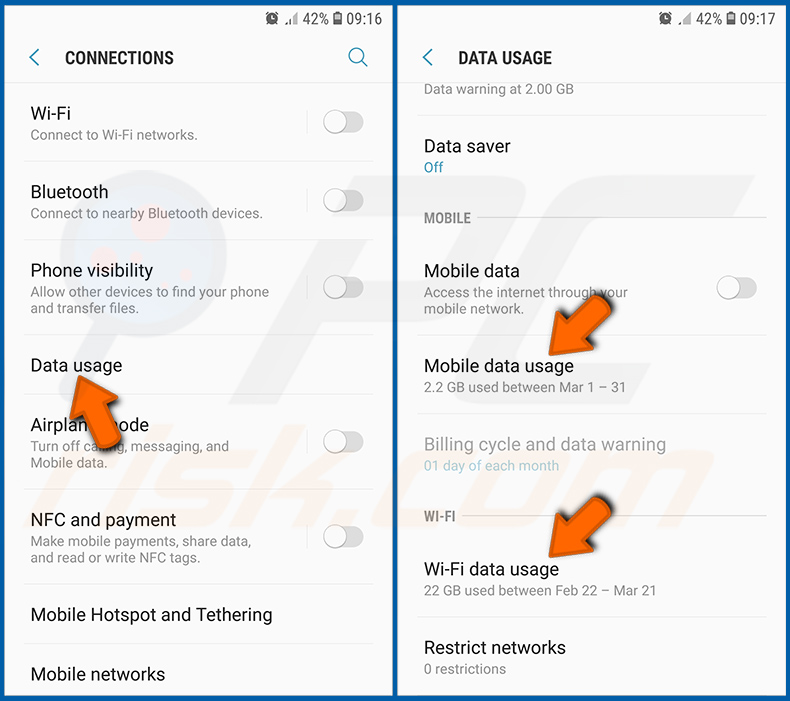 Verificação da utilização de dados de várias aplicações no sistema operativo Android (passo 2)