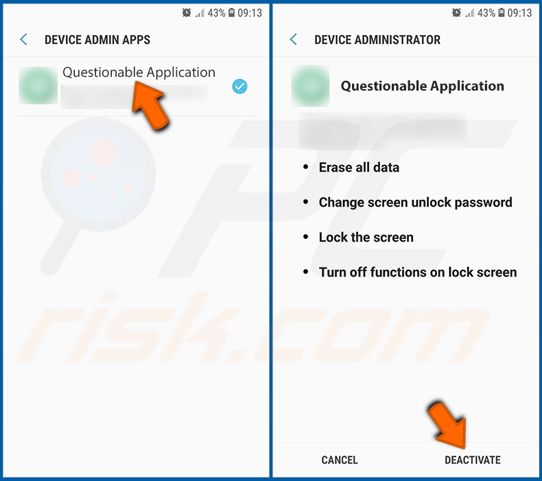 Desactivação de aplicações Android que têm privilégios de administrador (passo 3)