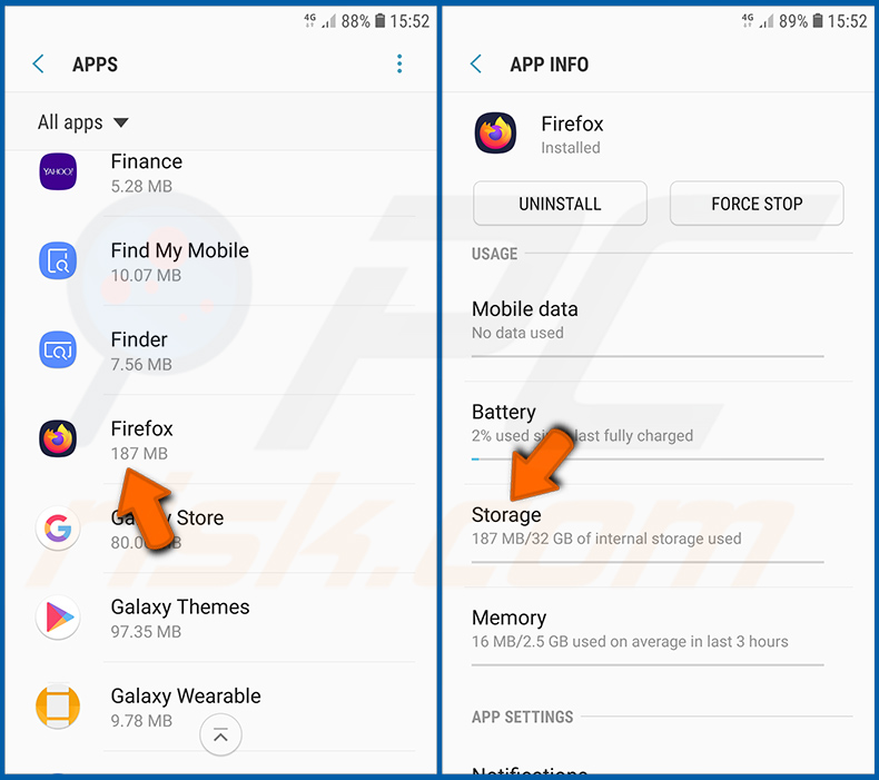 Reiniciar o navegador Firefox no sistema operativo Android (passo 1)