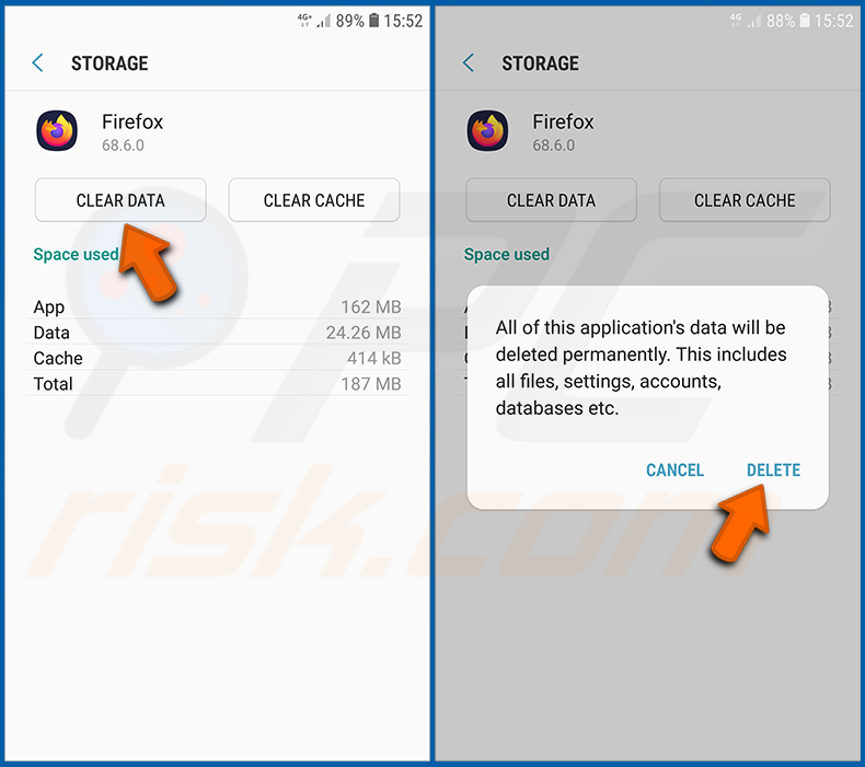 Reiniciar o navegador Firefox no sistema operativo Android (passo 1)