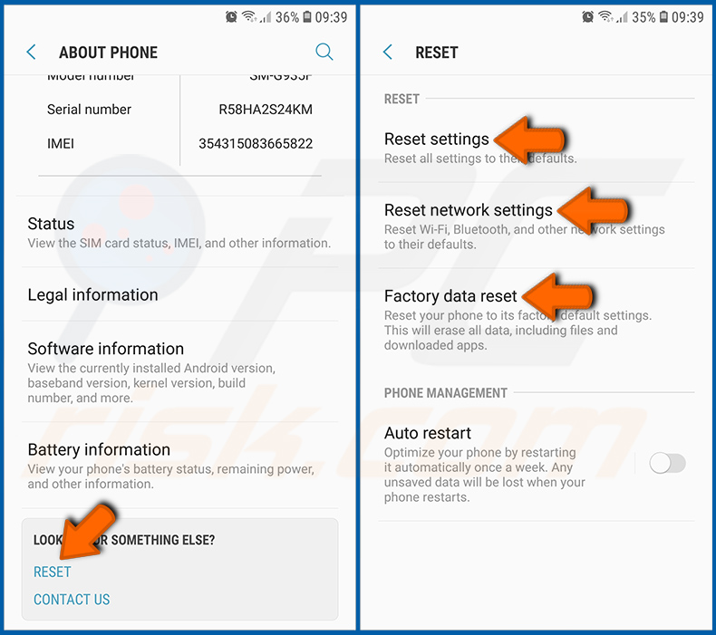 Reiniciar o sistema operativo Android ao seu padrão (passo 1)