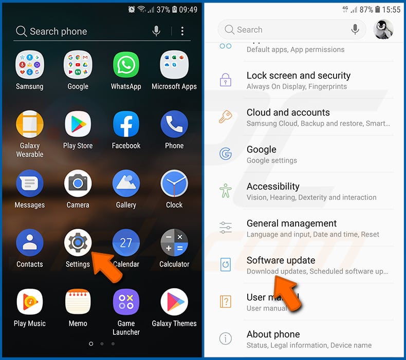 Instalar actualizações de software no sistema operativo Android (passo 1)