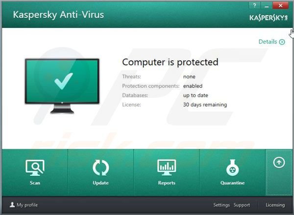 Janela principal Kaspersky Antivírus 2014