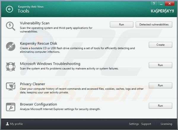 Ferramentas Kaspersky Antivírus 2014